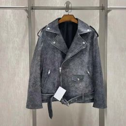 Jackets New Fashion Women Coat Spring Genuine Leather Jacket Snowflake Brown TurnDown Collar DropShoulder Sleeve Locomotive Type