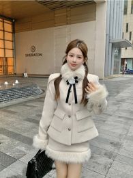 Suits UNXX Autumn Winter French Small Fragrance Style Senior Sense Tweed Jacket Women Fall and Winter Package Hip Halfbody Skirt Sets