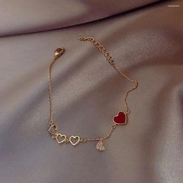 Link Bracelets Korea Hollow Heart Bracelet For Women Jewellery Sweet Drip Oil Design Simple Fashion Accessorie Jewelry Wholesale