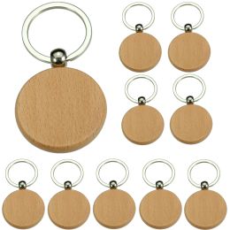 Necklaces 10pcs Blank Wooden Keychain Round Wood Keyring DIY Accessories Handwork Charm For Man Women Man Family Jewellery Wooden Pendant