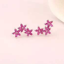 Stud Earrings Flower Anti Allergic With Red Marquise Cut Cubic Zirconia For Women Jewelry Party Bijoux Gift