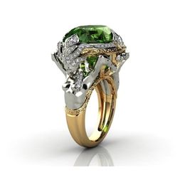 14K Yellow Gold color Emerald Gemstone Ring for Women Fine Anillos De Anel Bijoux Femme Jewellery Bizuteria Jade 220309316O