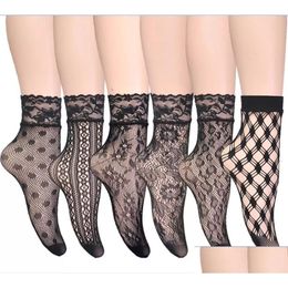 Meias Hosiery Lace Fishnet Tornozelo Elástico Vestido Alto Oco Out Malha Net Calças Mulheres Verão Sexy Vestindo Preto Drop Delivery Appar DHCQK