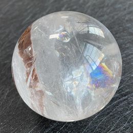 Decorative Figurines 538g Natural Stone Tourmaline Clear Quartz Crystal Ball Rainbow Sphere Polished Rock Reiki Healing B489