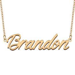 Brandon Name Necklace Custom Nameplate Pendant for Women Girls Birthday Gift Kids Best Friends Jewellery 18k Gold Plated Stainless Steel