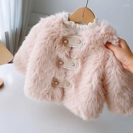 Jackets Baby Girls Fake Fur Coats Thickening Warm Kids Winter Autumn Children Pink Furry Clothes Outfits XMP574