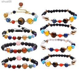 Beaded Universe Galaxy Solar System Planet Bead Stretch Bracelet Healing Crystal Gemstone Bracelets Bangle for Womens Mens YQ240226