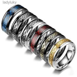 Solitaire Ring Mojygt Men Ring Jewellery Red Blue Black Dragon Inlay Comfort Fit Stainless Steel Rings For Men Wedding Ring Wide 8mm 240226