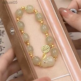 Beaded 1PC blessing Lucky Couple glass friendship rabbit bracelet fashion natural stone bead for Women Jewellery Gifts YQ240226