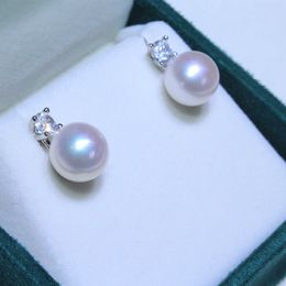 Orecchini di perle principessa classica in argento S925 Orecchini di perle d'acqua dolce mantou rotonde ad alto contenuto di grasso bianco trasparente rosa forte luce di lusso