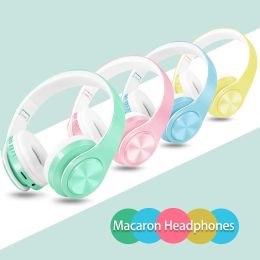 Headphone/Headset Earphones and Headphone Wireless Headset Macaron Color Headphones Mp3 Player TD Card with Bluetooth 5.0 and Microphone for Music