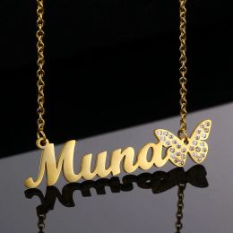 Necklaces Stainless Steel Customized Personalized Fashion Name Necklace Pendant Gold Butterfly Diamond Custom Necklaces for Women Jewelry