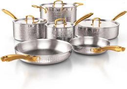 Cookware Sets Pots And Pans Set Tri-Ply Stainless Steel Hammered Kitchen Induction Compatible