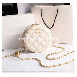 Small Round Cake Bag New Lingge Chain Fashionable One Shoulder Crossbody Genuine Leather Texture Womens Versatile Phone