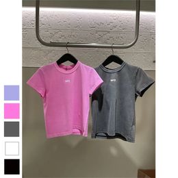 Sólido verão t camisa para roupas femininas carta impressão o-pescoço manga curta camiseta femme solto casual colheita topo 100% algodão