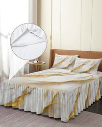 Bed Skirt Marble Texture White Elastic Fitted Bedspread With Pillowcases Protector Mattress Cover Bedding Set Sheet