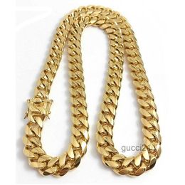 18k Gold Miami Cuban Link Chain Necklace Men Hip Hop Stainless Steel Jewellery Necklaces POUS