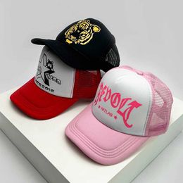 Ball Caps New Fashion Mens Printed Letter Tiger Baseball Hat Breathable Sunshade Hat Half Mesh Hat Hip Hop Cartoon Trend J240226