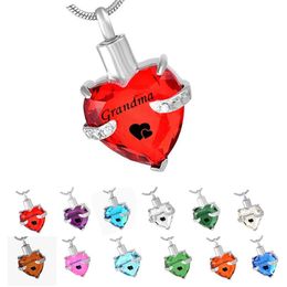 Grandma Glass Cremation Jewelry Heart Birthstone Pendant Urn Necklace Ashes Holder Keepsake223e