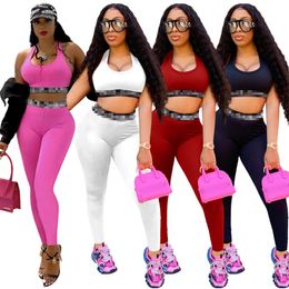 2024 Sporty Two Piece Sets Running Yoga Outfits Women Sexy Vest Top and Leggings Set Free Ship
