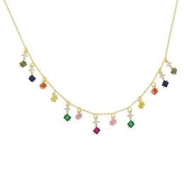 Gold plated rainbow cz drop charm necklace 2019 new bright Colourful fashion Jewellery choker statement collar necklaces3106