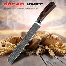 Kitchen Knives XITUO Kitchen Bread Knife Serrated Design Laser Damascus Stainless Steel Blade 8 inch Chef Knives Bread Cheese Cake Tool Q240226