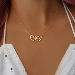 Necklaces Personalized Two Name Necklace Gold Plated Heart Pendant Stainless Steel Customized Letter Choker for Women Unique Jewelry