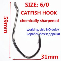 Fishhooks 50pcs 6/0 Catfish Hooks Big River Bait High Carbon Steel Offset Saltwater Circle Fishing Hook Barbed Fishhook Black Coated