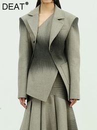 DEAT Fashion Womens Cotton Blazer Irregular Collar Diagonal Buckle Long Sleeve Gradient Suit Jackets Spring 2024 17A6131240226