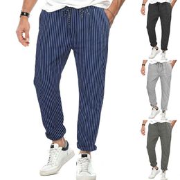 2023 Autumn New Straight Sleeve Men's Fashion Casual Lace Up Slim Fit Striped Pants