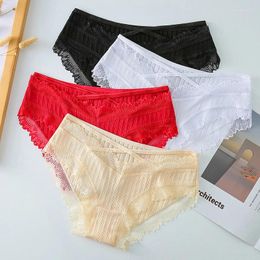 Women's Panties 3PCS Women Cotton Sexy Lace Briefs Female Solid Colour Underpants Hollow Out Ladies Comfort Underwear Intimates