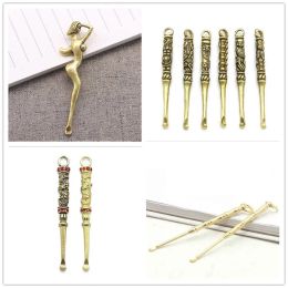 Brass Material Metal Spoon Dab Key Ring Smoking Pipe Accessories Earpick Shovel Wax Tools Scoop Dabber For Hookah Shisha Herb Snuff 11 ZZ