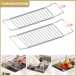 Drain Rack Expandable over the sink304 Stainless Steel sink Rackdish cup Soap Sponge Rag Storage Holder for Kitchen Organizer 240223
