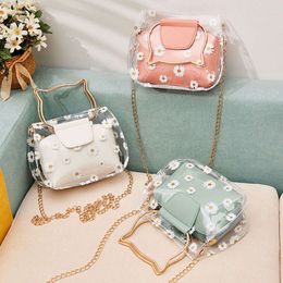 Cat Shape Handle Handbags Transparent Clear PVC Shoulder Bag Summer Women Girls Daisy Flower Mini Crossbody Messenger Bags