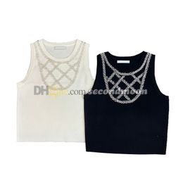 Crew Neck T Shirt Women Solid Color Vest Casual Style Knits Top Fashion Beading Tanks Top