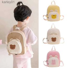 Backpacks Korean Canvas Kids Backpack Kaii Childrens Handbags for Girl Kindergarten Boy Schoolbag Cartoon Bear Bunny Toddler Bag 2023 YQ240226