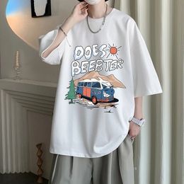 Mens Cotton Tshirts White Oversized T Shirt Funny Print Summer Casual Wear 5XL Tee Shirts for Men Male Clothes 240219