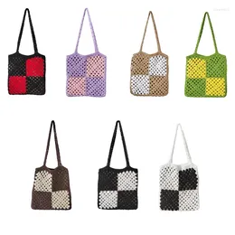 Shopping Bags Women Casual Shoulder Patchwork Boho Female Tote Bag Crochet Handbag Large Capacity Open Reusable Beach