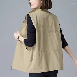 Women's Vests 2024 Spring Summer Thin Blue Khaki Vest Women Lined Casual Sleeveless Jacket Basic Coats Turndown Collar Zipper Waistcoat