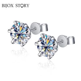 Charm BIJOX STORY 0.52ct Multi Colors and Cuts Moissanite Stud Earrings S925 Sterling Silver Fine Jewelry Earrings For Women Wedding