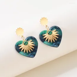 Stud Earrings Bohemia Malachite Heart Gold Plated Stainless Steel For Women Natural Stone Fashion Jewellery Gifts