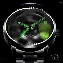 Wristwatches 2024 3D Spinning Model Unique Car Rim Watch Waterproof Creative Rotatable Personality Wristwatch Quartz Clock Customise Design