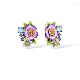 Stud Earrings Elegant Women Handmade Enamel Jewelry Color Stamen Flower Earring For Wedding Gifts