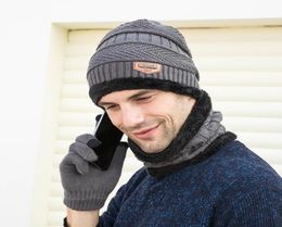 Brand Designer man Scarf Hat Gloves Set ThreePiece Winter Warm Set Female Hats Scarves Men Unisex Drop 7526232