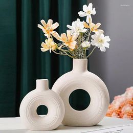 Vases White Circle Vase Frosted Ceramic Donut Metal Spots Design Elegant Farmhouse FOR Desktop Centre Home