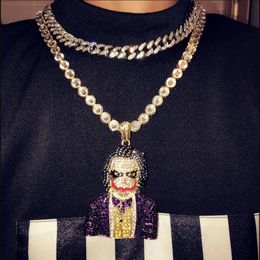 Fashion Iced Out Large Cartoon Clown Cosplay Pendant Necklace Mens Hip Hop Necklace Jewellery 76cm Gold Cuban Chain For Men Women2853