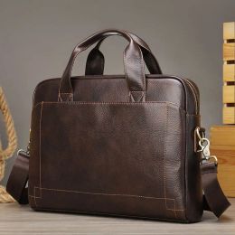 Backpack Luufan Soft Men's Business Briefcase Genuine Leather 14" Laptop Handbag Male A4 Document Shoulder Message Computer Bag Work Tote