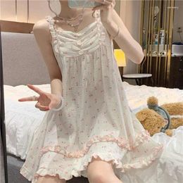 Womens Sleepwear Ruffles Nightgown Floral Night Dress Summer Korean Style Sleep Nightwear Pyjamas Spaghetti Strap Home Wears