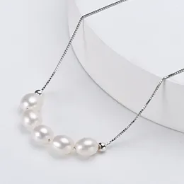 Pendants Natural Freshwater Pearls Rice Shape Pendant Necklace S925 Sterling Silver Smile Chain Simple Fashion Jewellery Gifts For Women