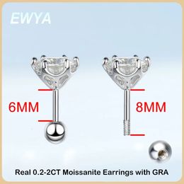 EWYA 925 Sterling Silver 0.2-2ct D VVS1 6 Prong Diamond with GRA Screw Stud Earrings For Women Wedding Fine Jewellery 240219